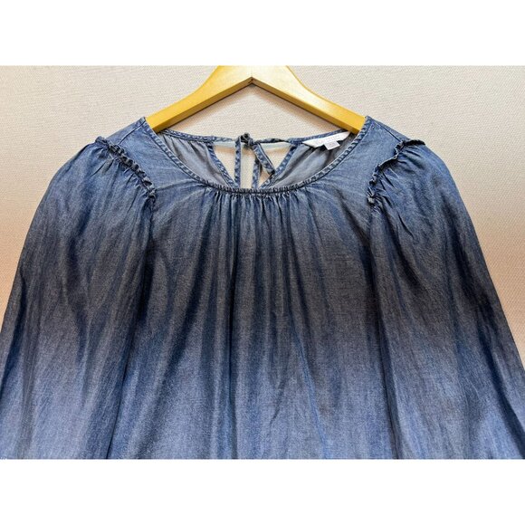 LC Lauren Conrad Women's Flowy Puff Sleeve Chambray Top Stretch Size XS Blue - Picture 6 of 13